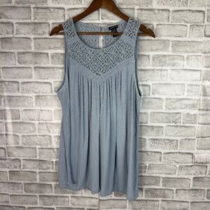 Torrid Dusty Blue Round Neck Lace Trim Rayon Sleeveless Blouse Top Womens 1X